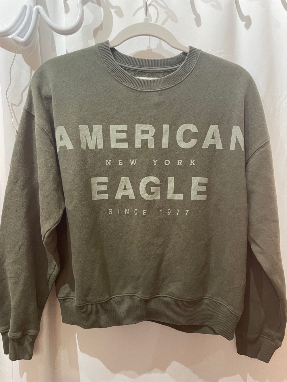 American Eagle Outfitters Olive Green Logo Crewneck Sweatshirt